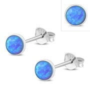 Synthetic Azure Opal Round Sterling Silver Stud Earrings, e440st